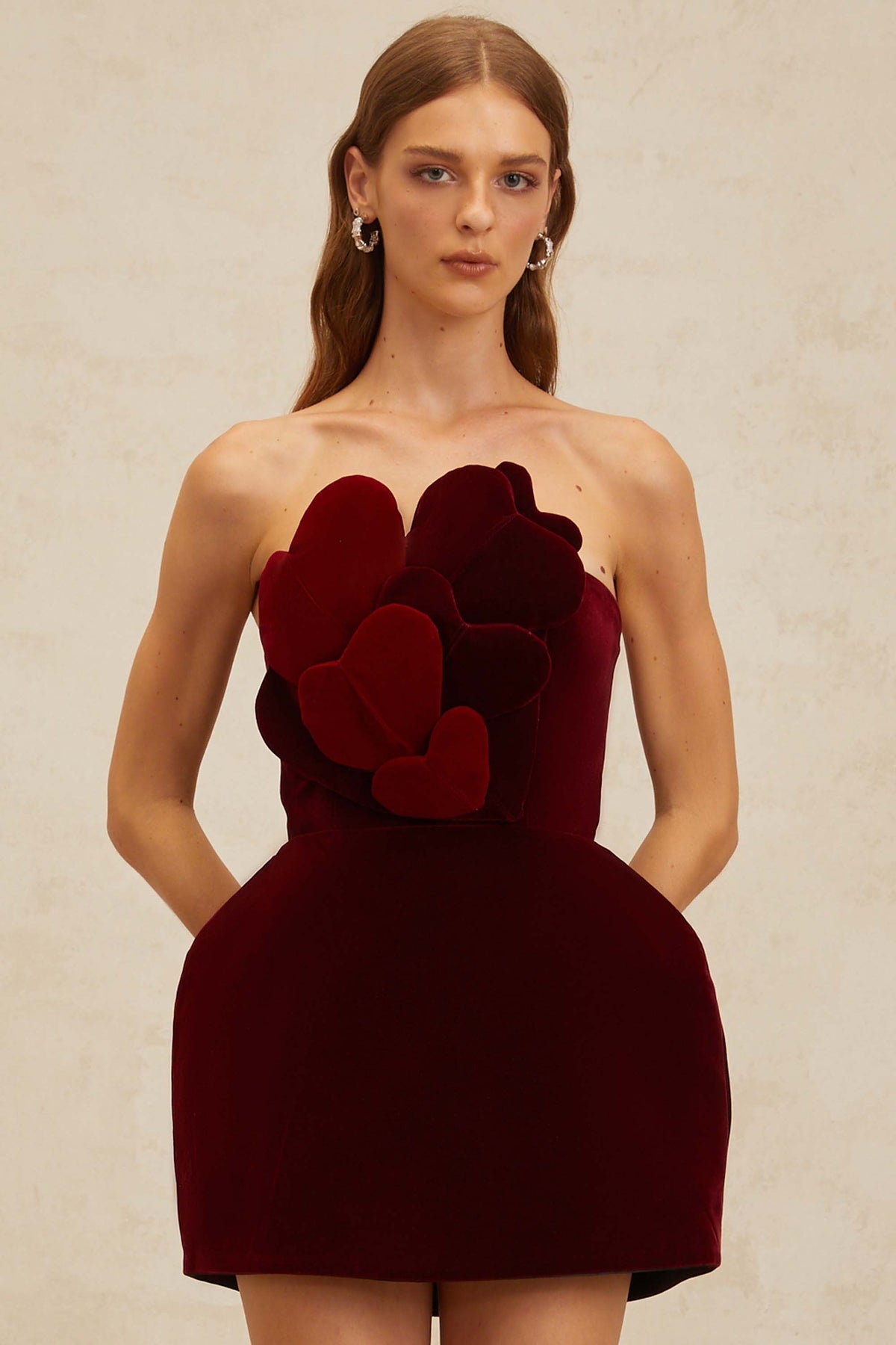 Red Heart Appliqué Velvet Mini Dress