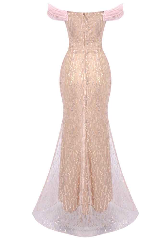 Bardot Floral Sequin Maxi Dress Nude Pink