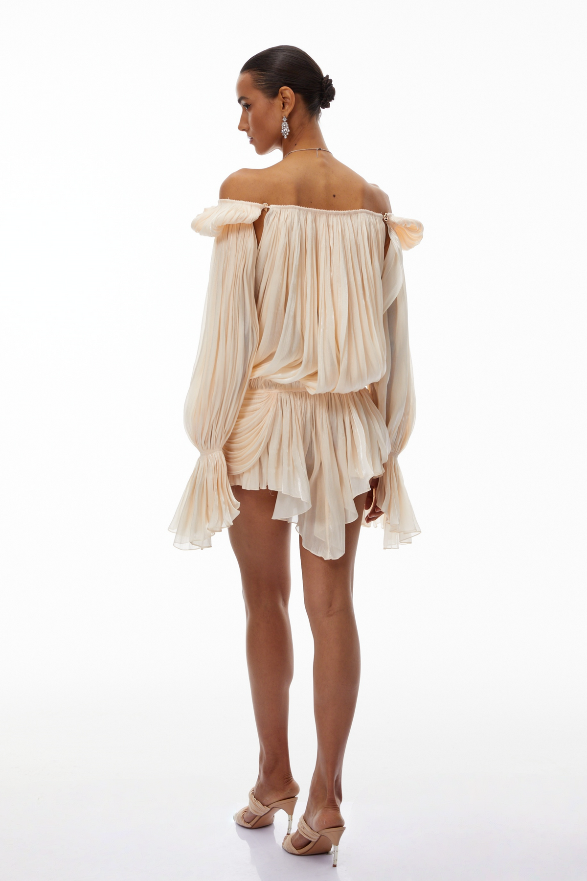 Neutrals Fully Pleated Ruffled Mini Dress