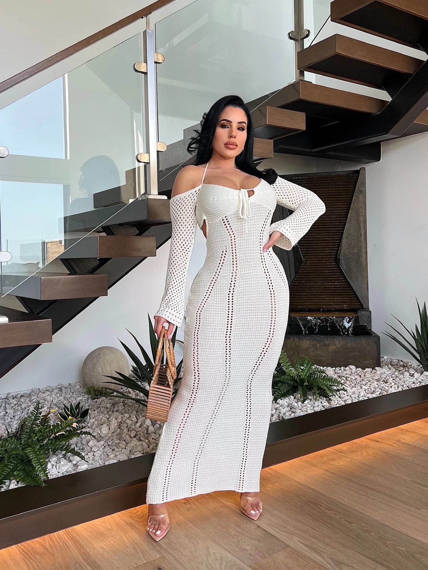 Crochet Maxi Dress White - REBECATHELABEL