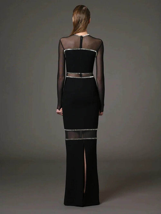 Spliced Mesh Diamond Tight Bandage Long dress - REBECATHELABEL