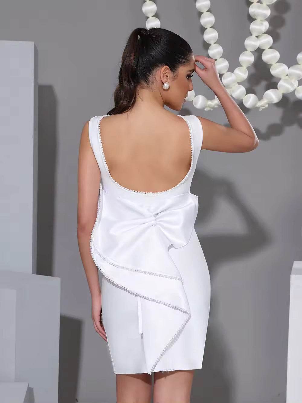 Bead Butterfly Backless Tight Bandage Mini Dress - REBECATHELABEL