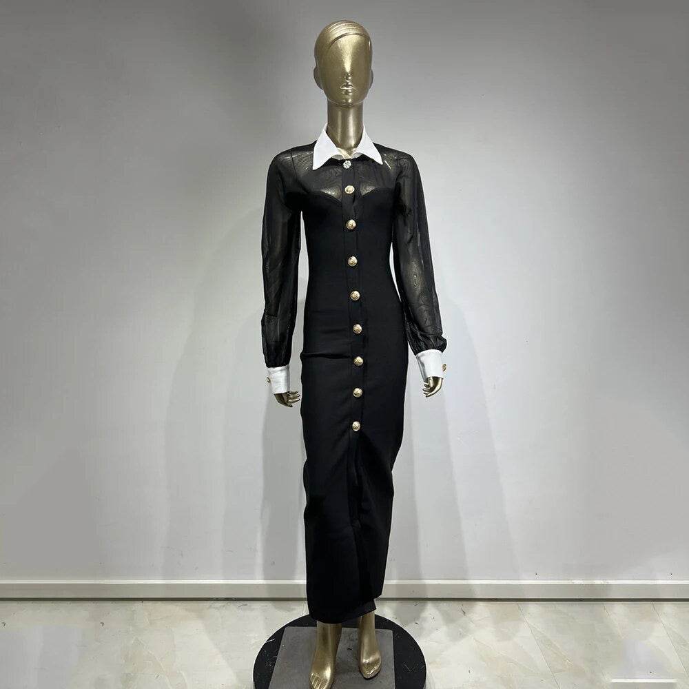 Lapel Bandage Dress Sexy Long Sleeve Button - REBECATHELABEL