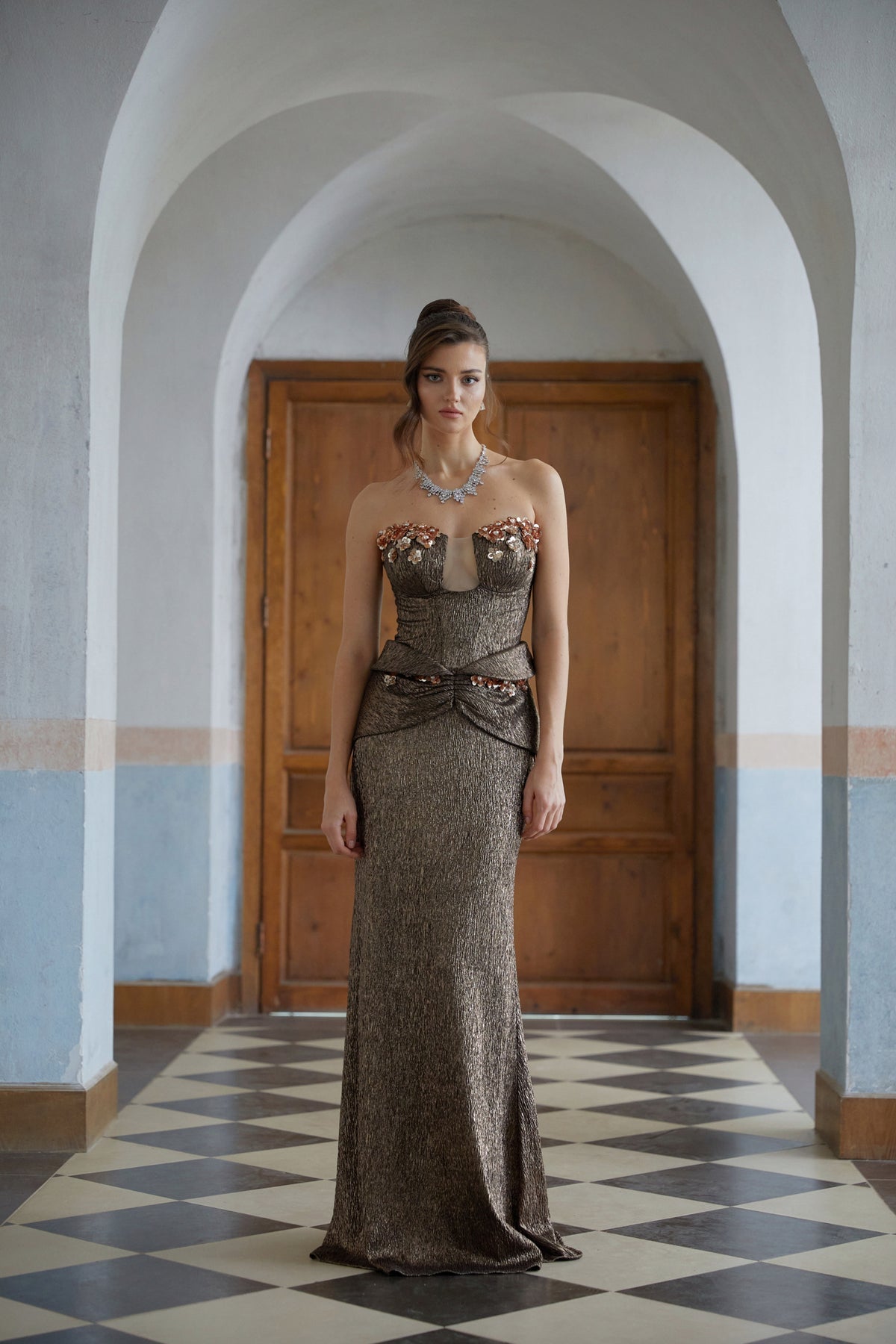 Floral Ruched Textured Maxi Dress