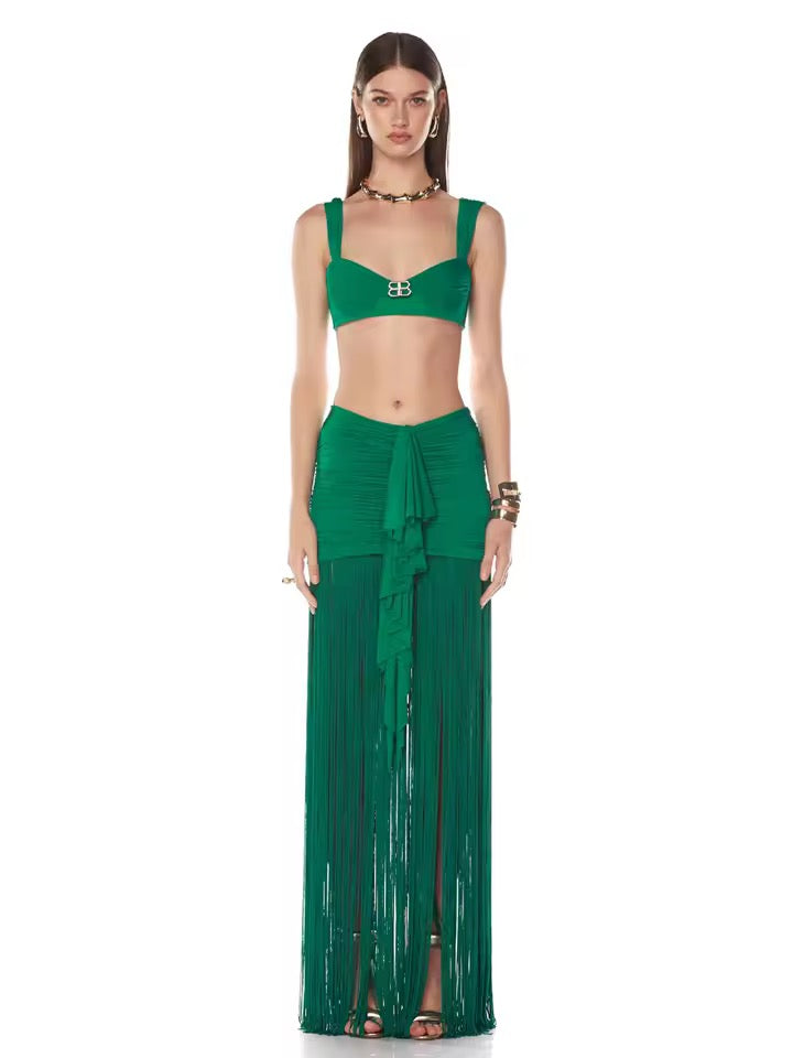 Top+Tassel Skirt Two-Piece Set Fringed Skirt Party