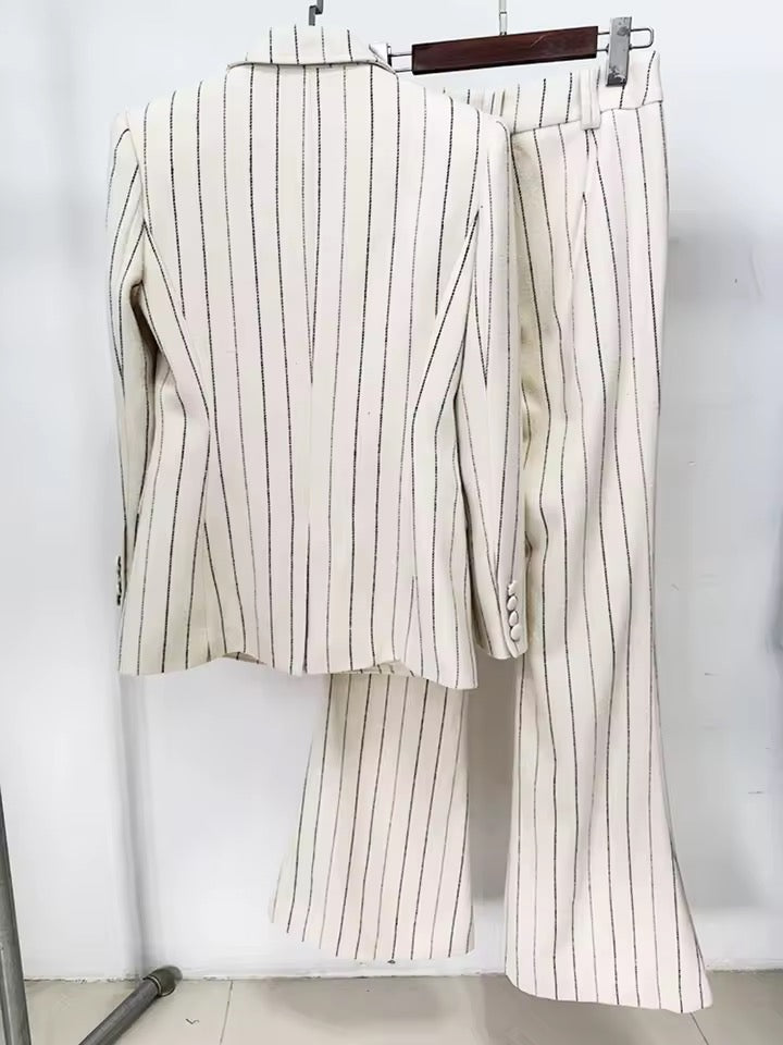 Striped Slim Fit Suit Pants Set,