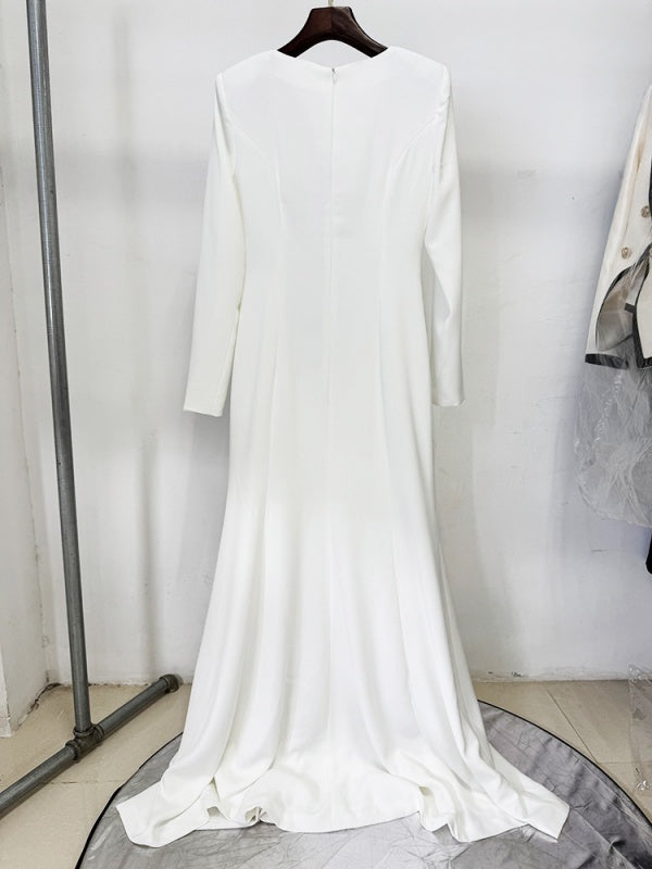 O-neck Flower Sequins Patchwork Trailing dress