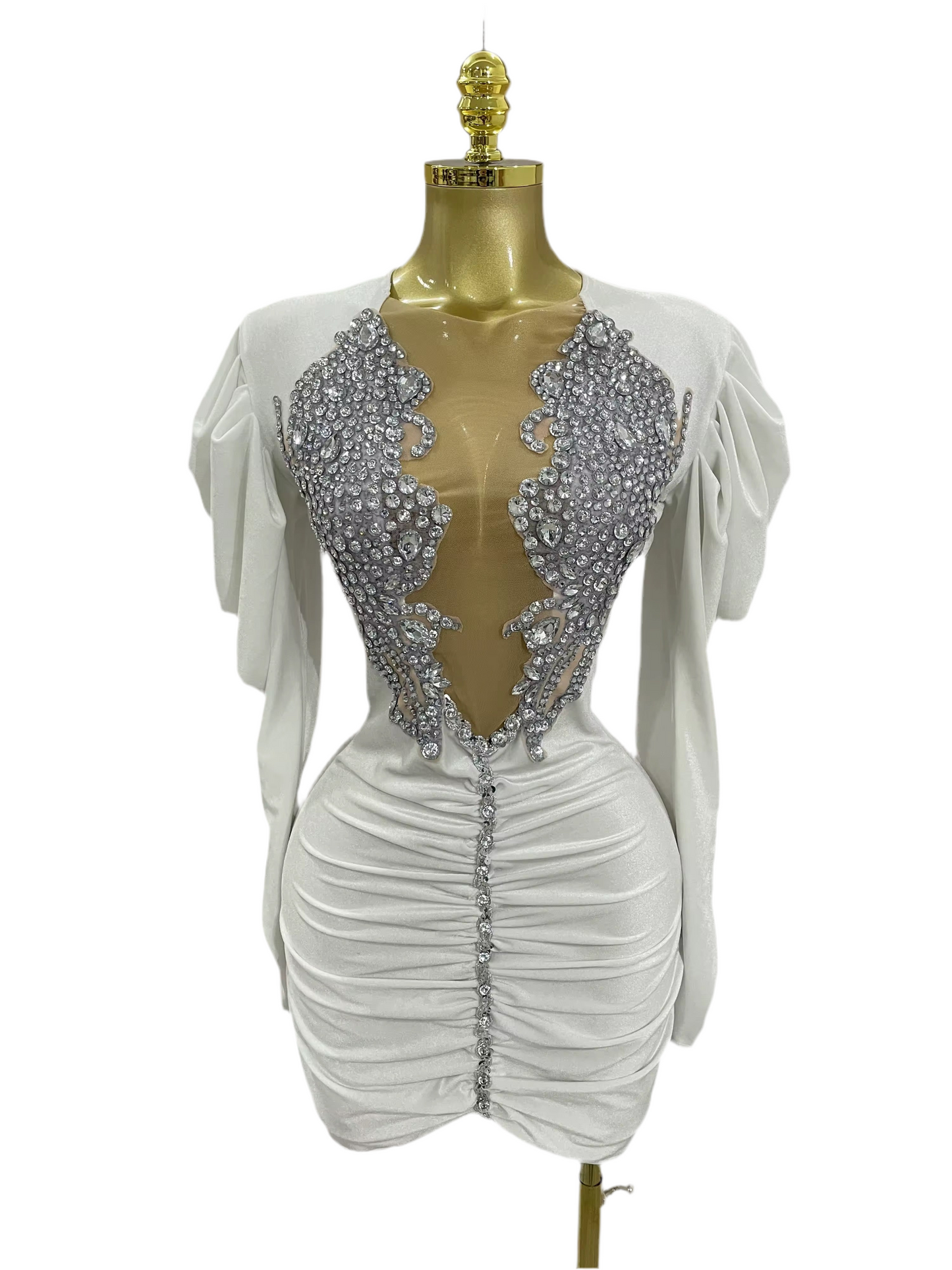 Sparkly Crystals Sexy Mesh Black Velvet Short Dress