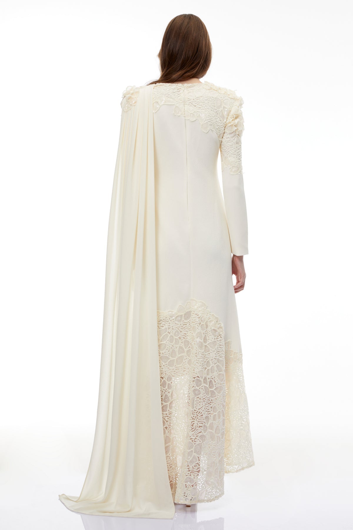 Champagne Floral Lace Maxi Dress with Ribbon Detail