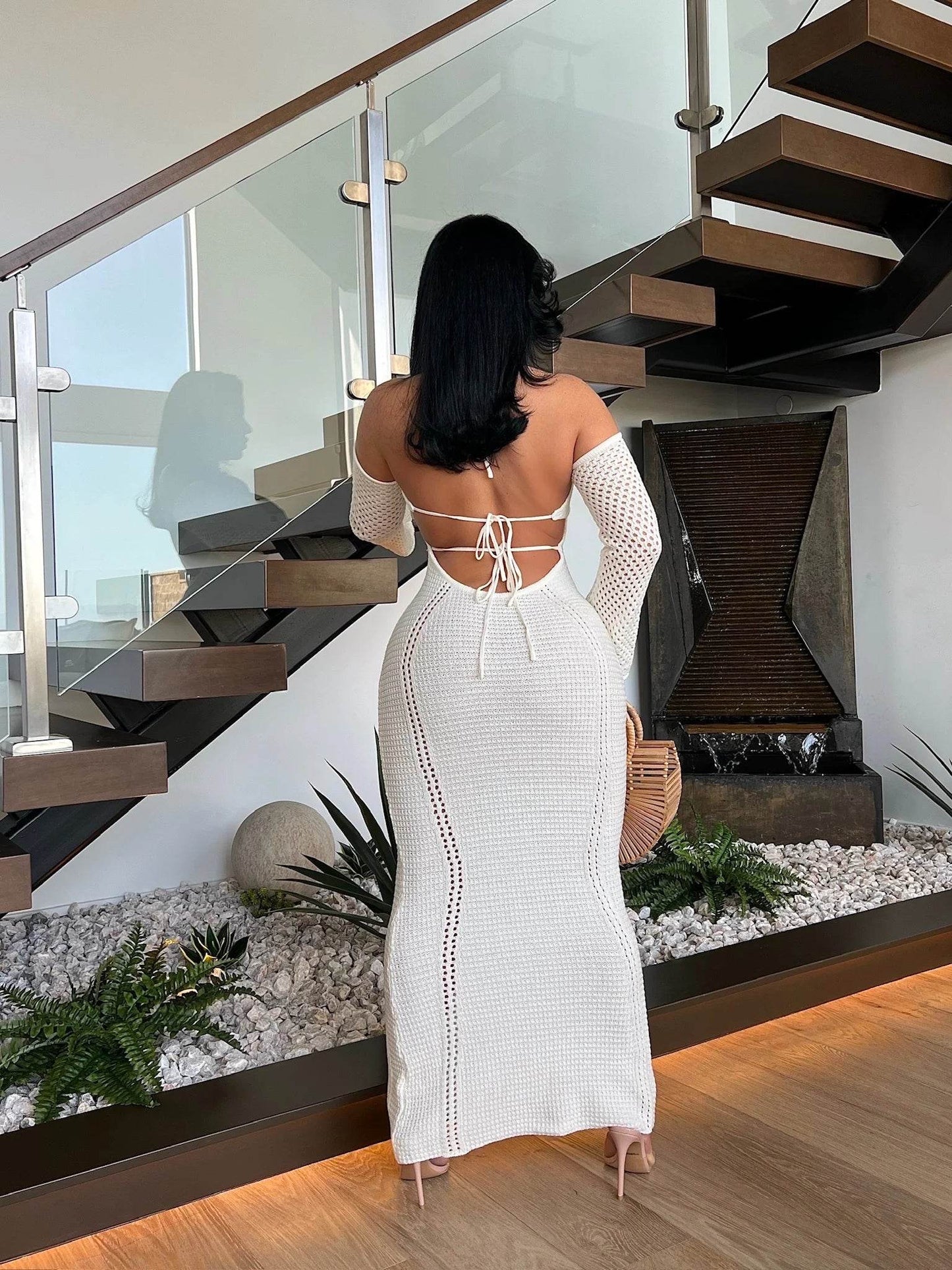 Crochet Maxi Dress White - REBECATHELABEL