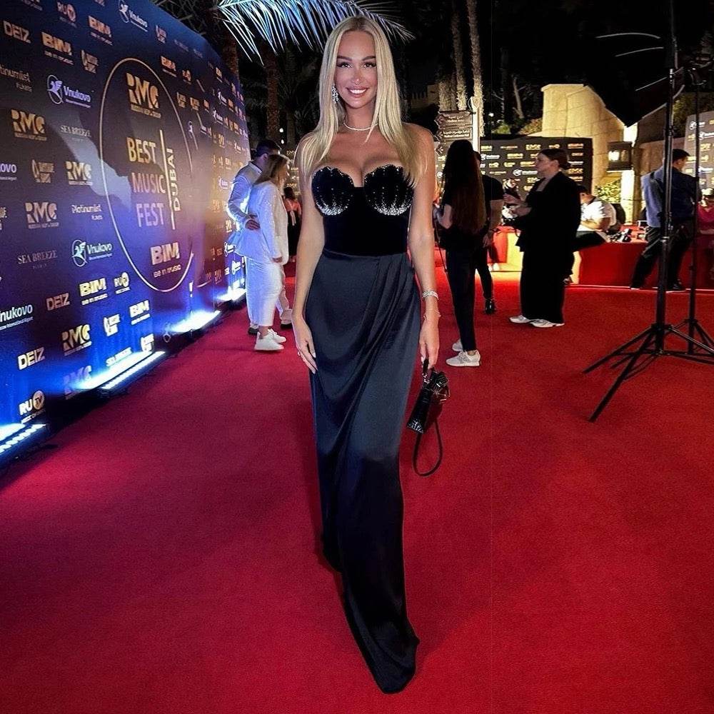 Black Ball Dress Sexy Strapless Diamond Tight dress - REBECATHELABEL