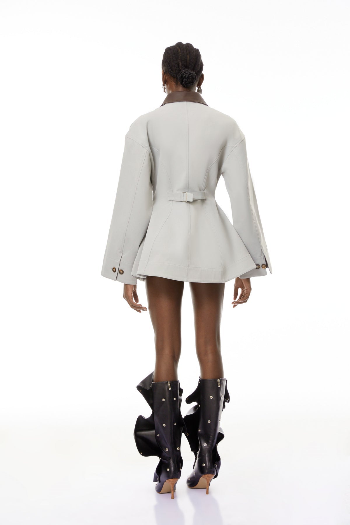 Grey Faux Leather Collar Hunting Jacket