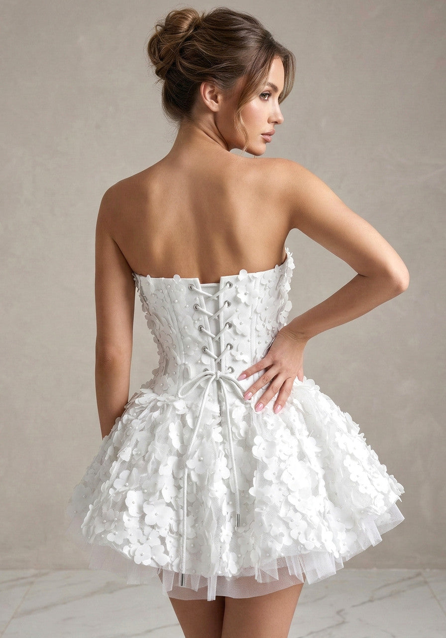 Petal A Line Corset Dress White