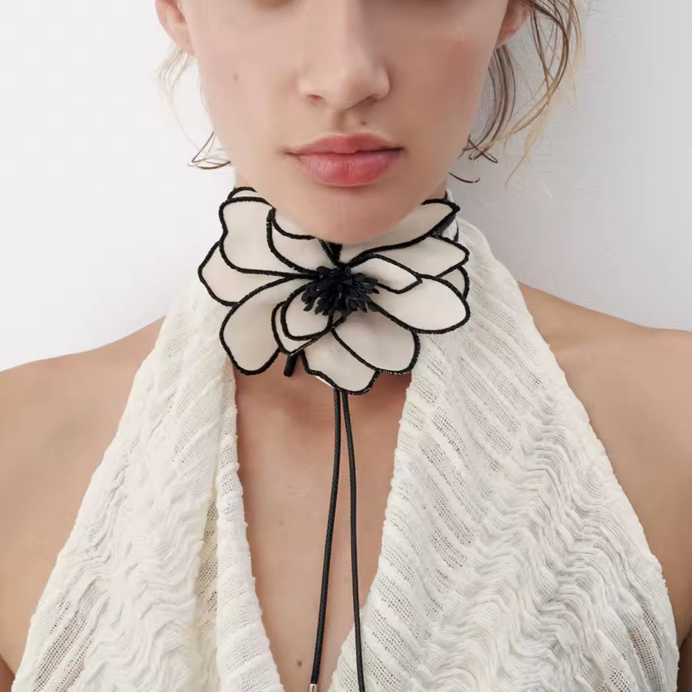 White Floral Cord Necklace,