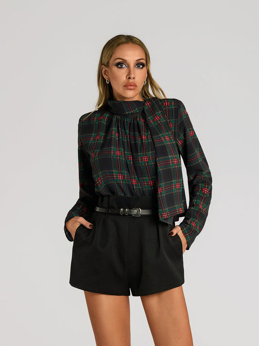 Tartan Plaid Scarf Shorts Set