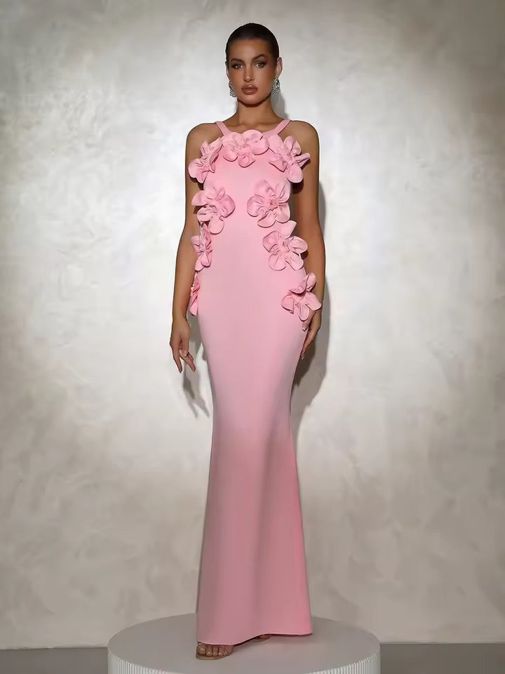 Sleeveless Splicing Appliques Slim Long Dress