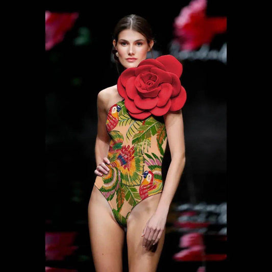 3D flower swimsuit with beach skirt cover up - REBECATHELABEL