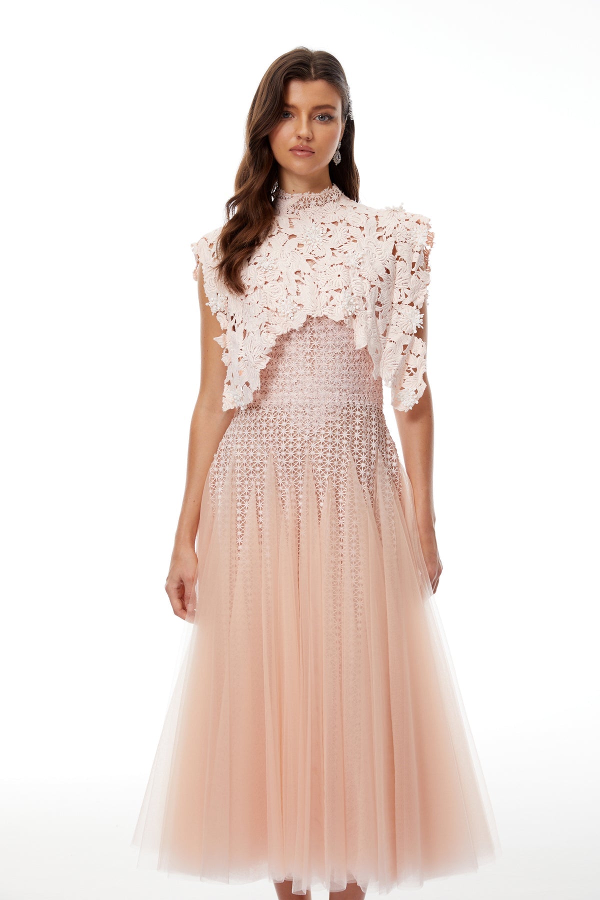 Light Pink Floral Crochet Midi Dress