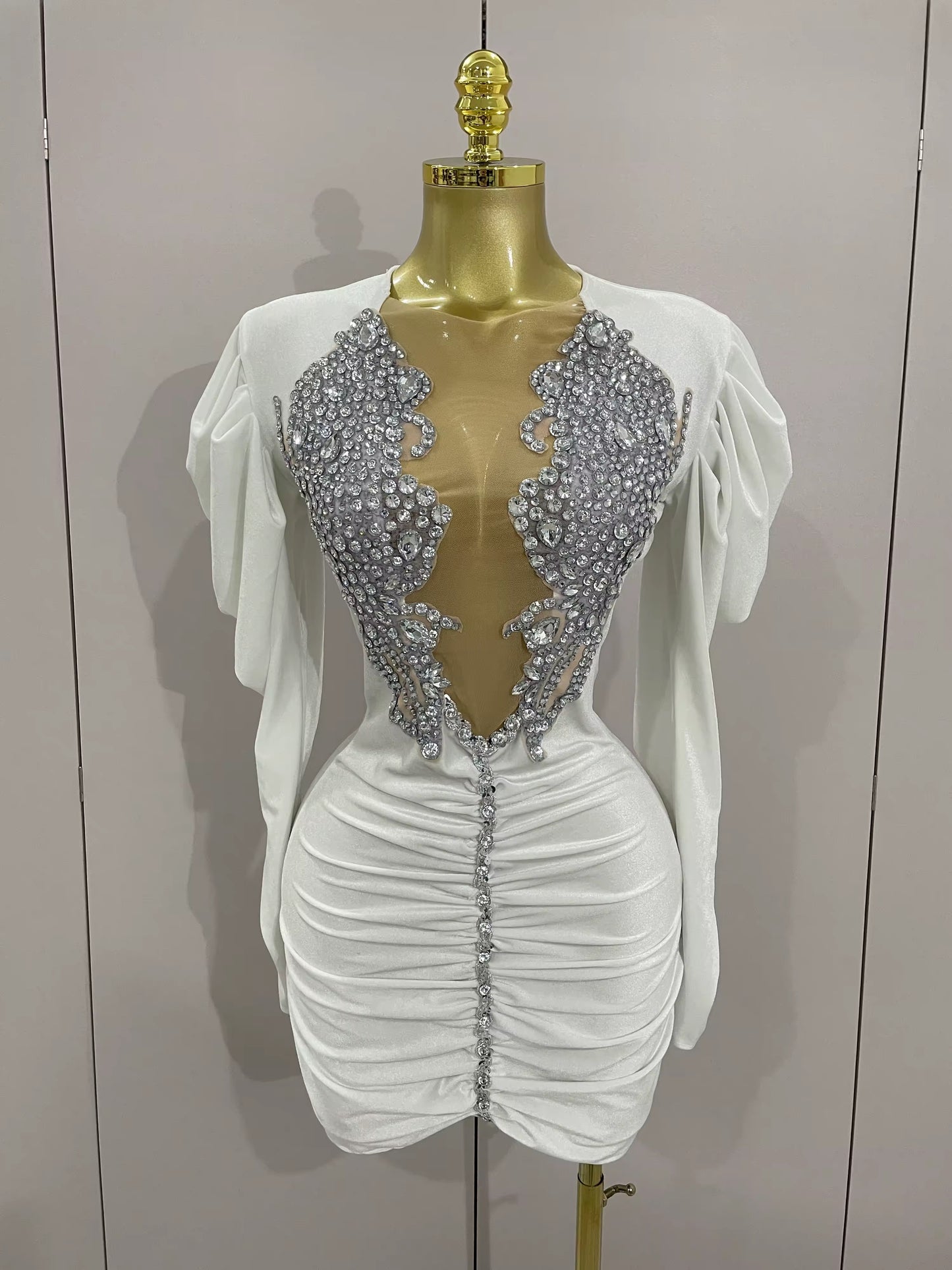 Sparkly Crystals Sexy Mesh Black Velvet Short Dress