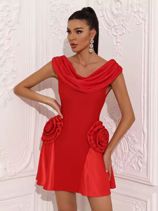 Elegant Solid High Waist Slim A-Line Dress