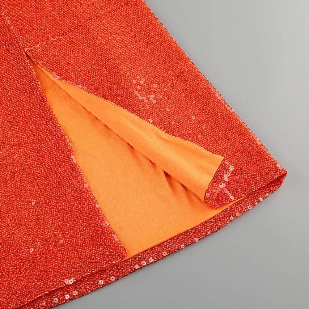 Strapless Orange Strapless Strapless Sequin Cut Out Tight Midi dress - REBECATHELABEL