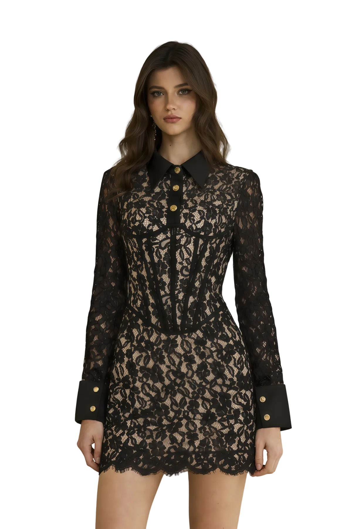 Black Floral Lace Bodycon Mini Dress