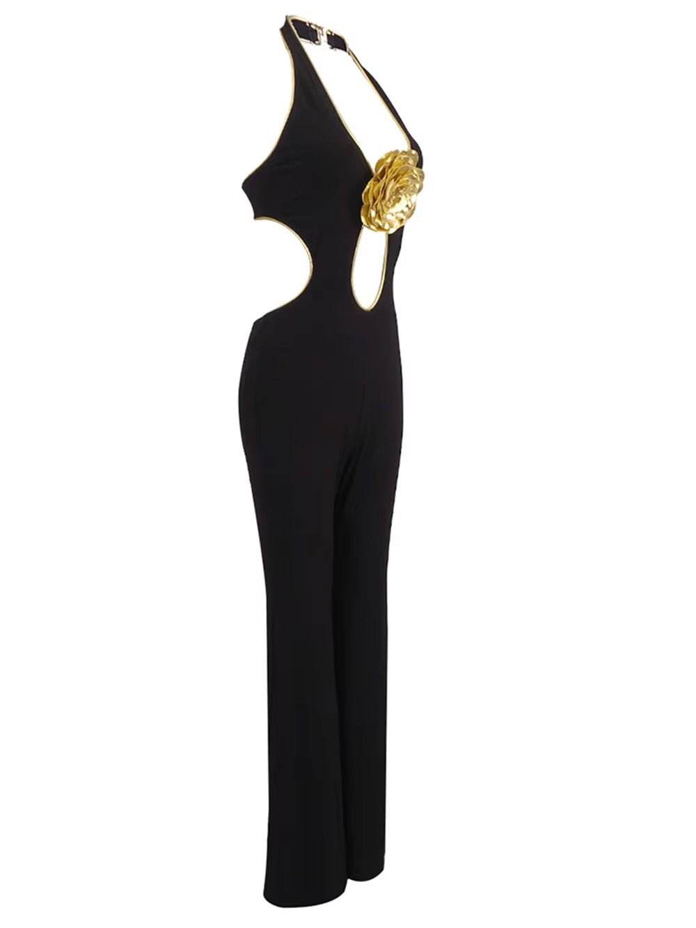 3D Flower Backless Halter Jumpsuits - REBECATHELABEL