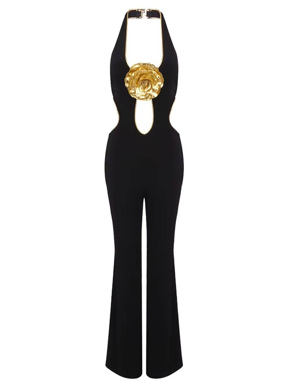 3D Flower Backless Halter Jumpsuits - REBECATHELABEL