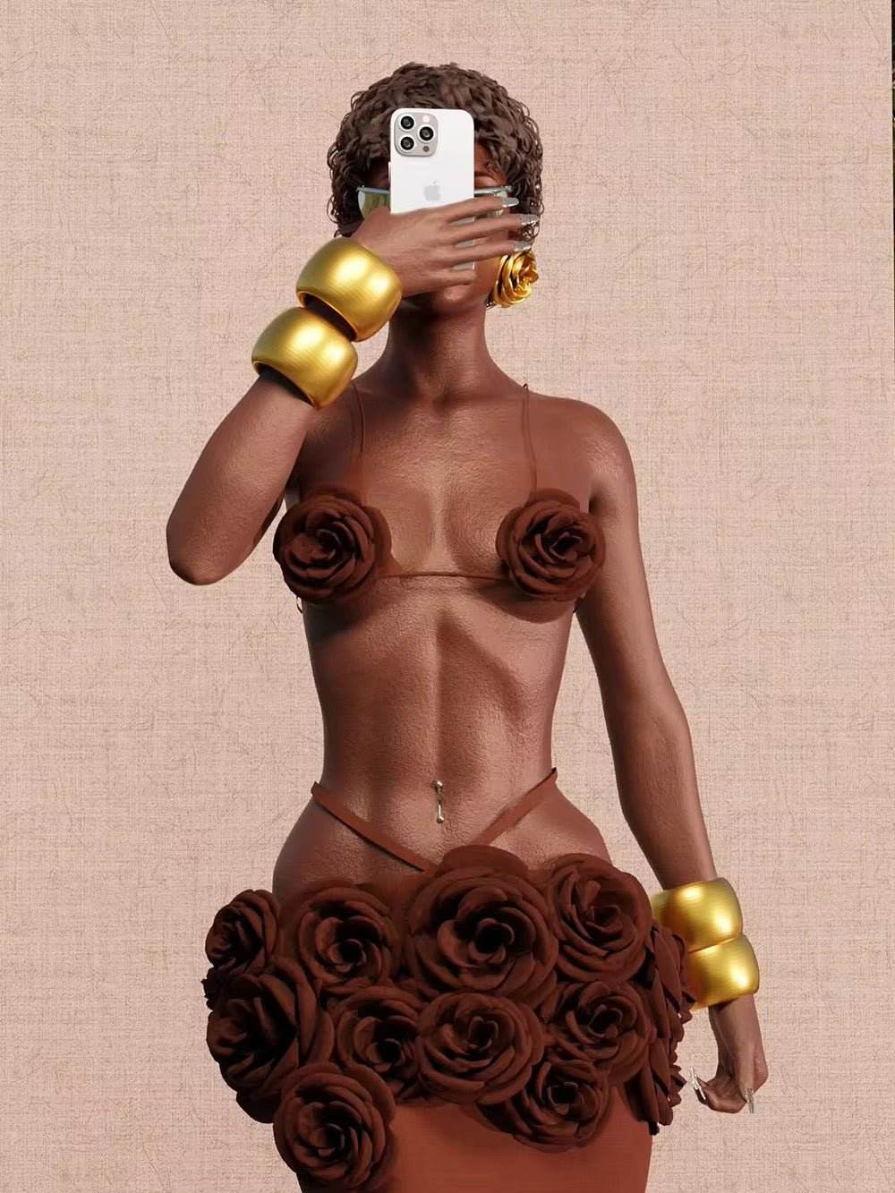 3D Flower Bandage Top+Skirt Two-Piece Set Crop Top Large Flower Wrapped Corset set - REBECATHELABEL