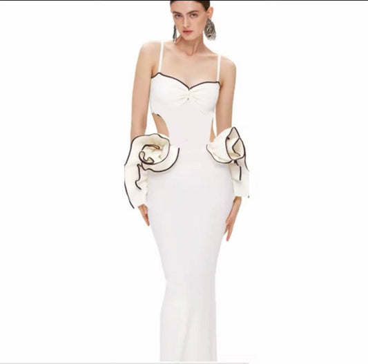 3D Flower Cut Out Spaghetti Strap Backless Design Sleeveless Tight Sexy Maxi Bandage dress - REBECATHELABEL