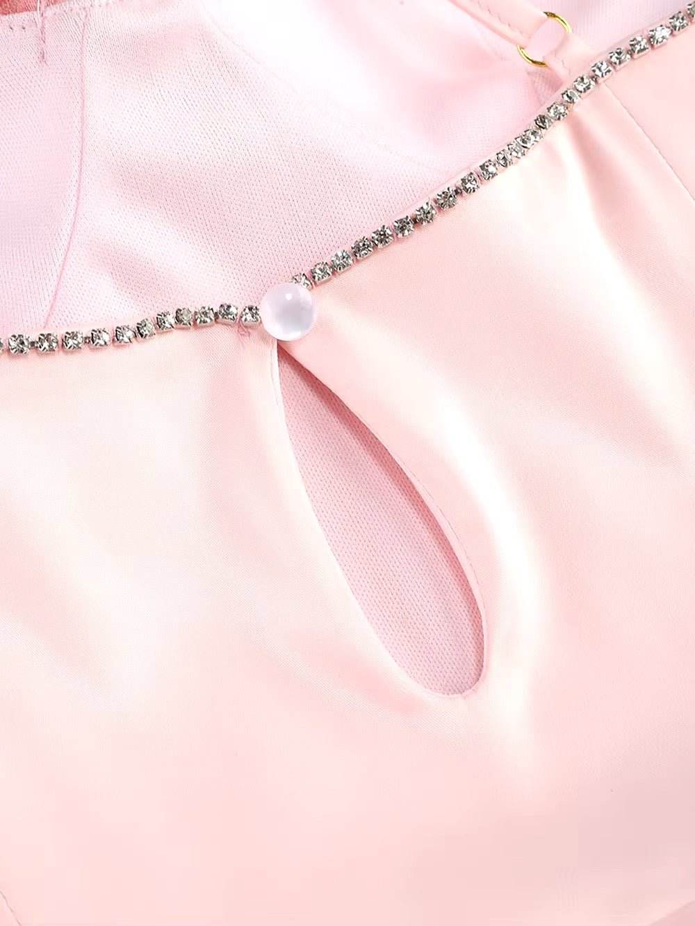 3D Flower Diamond Appliques Spaghetti Strap Pink Sexy Mini Dress - REBECATHELABEL