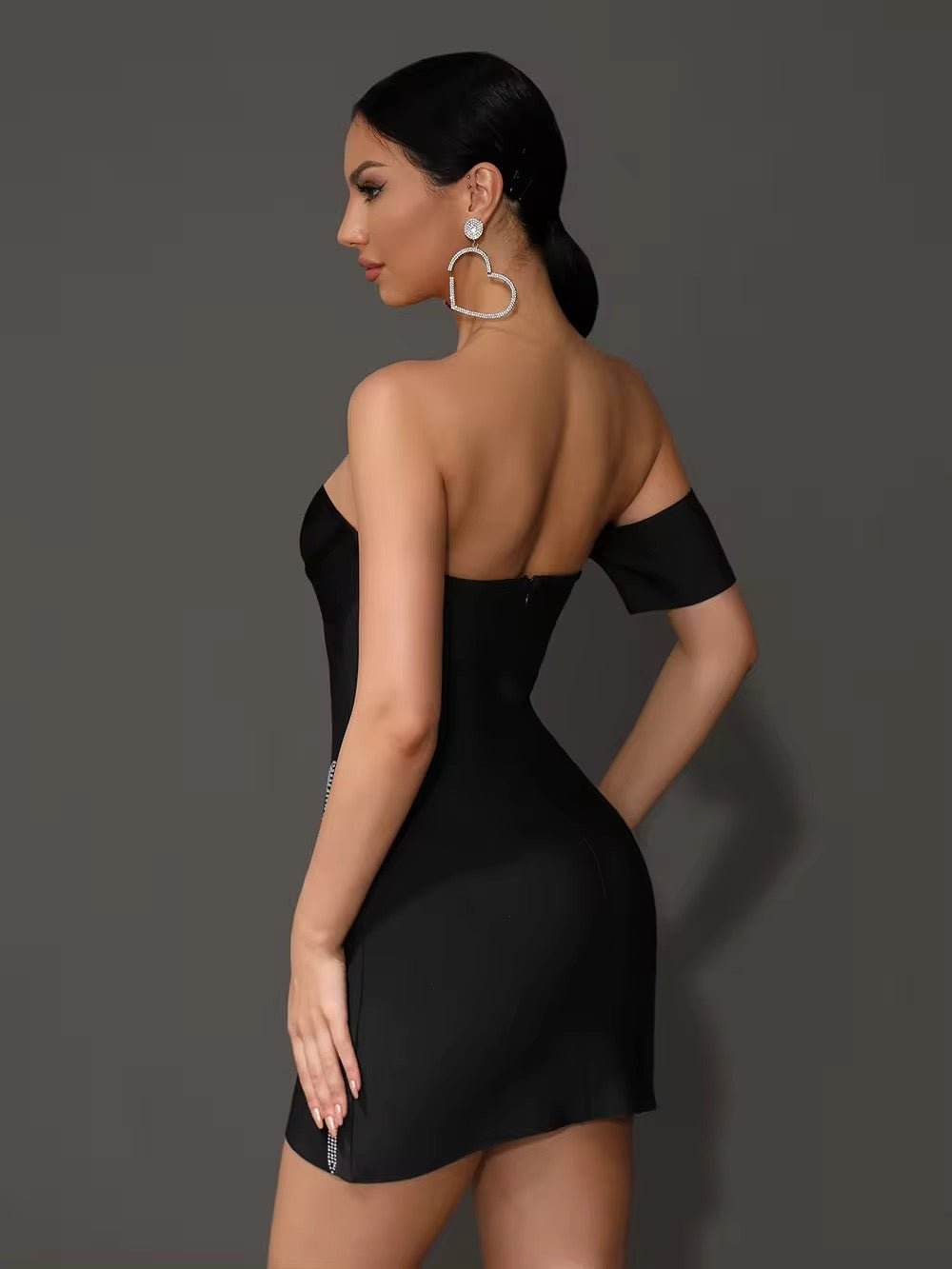 3D Flower Off Shoulder Tight Bandage Mini Dress - REBECATHELABEL