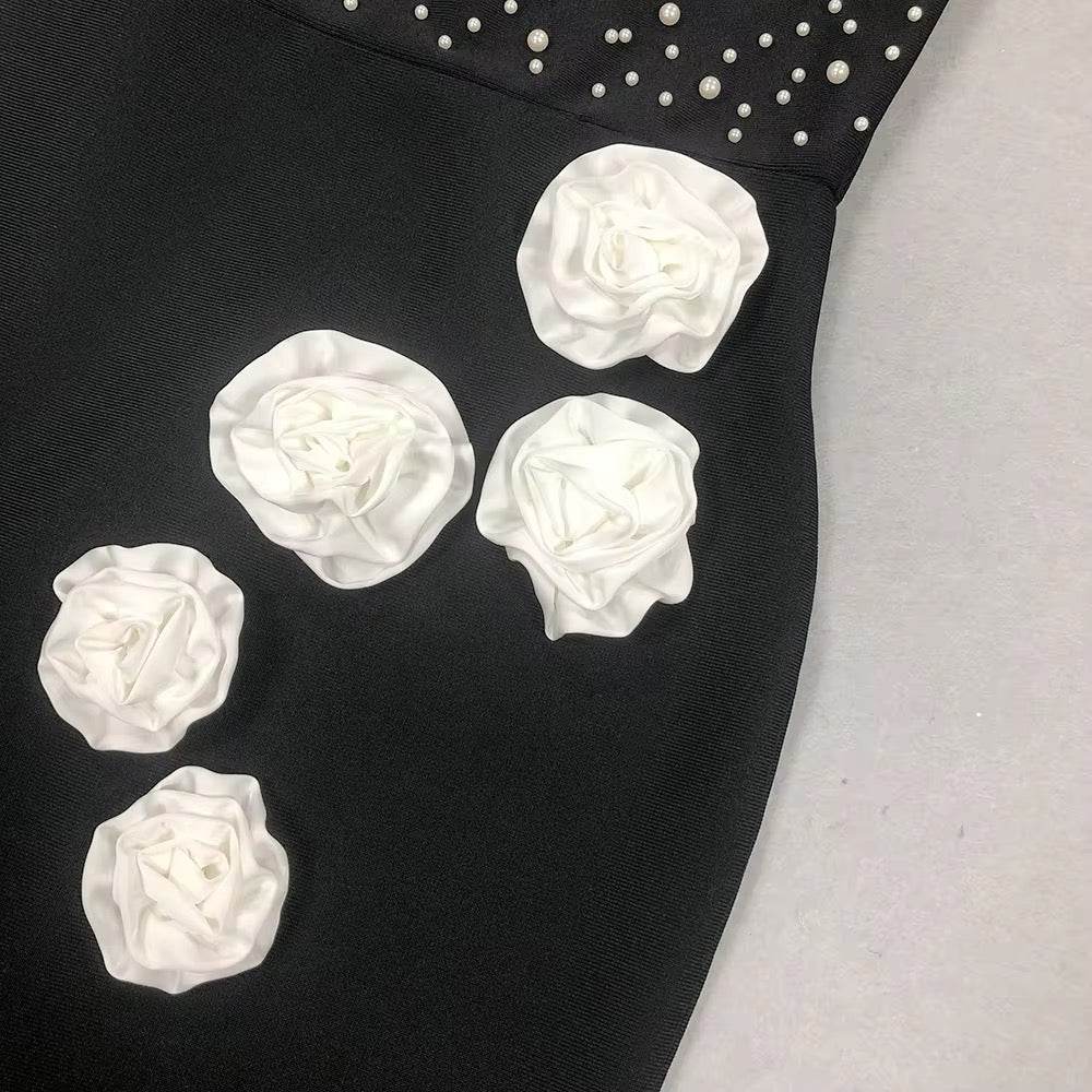 3D Flower Pearl Bodycon Evening dress - REBECATHELABEL