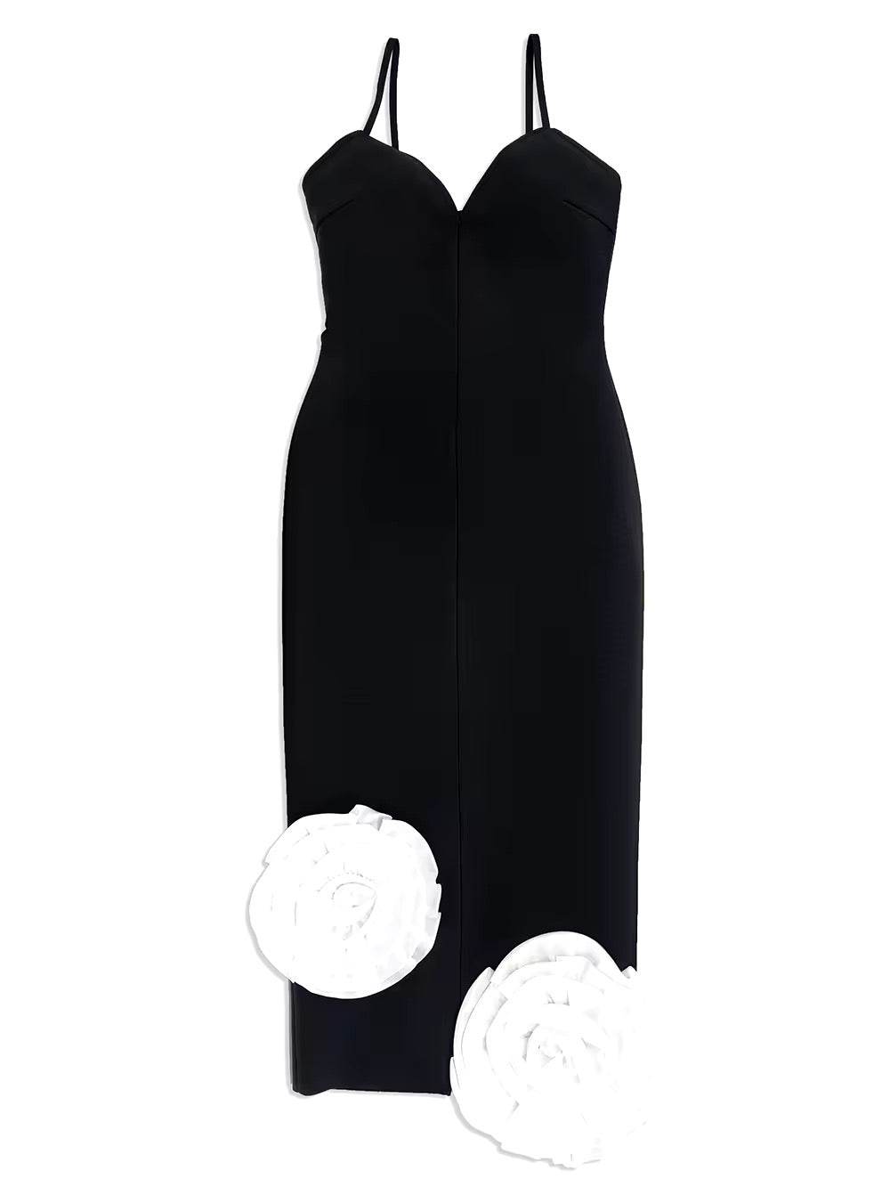 3D Flower Stitching Spaghetti Strap Backless dress - REBECATHELABEL