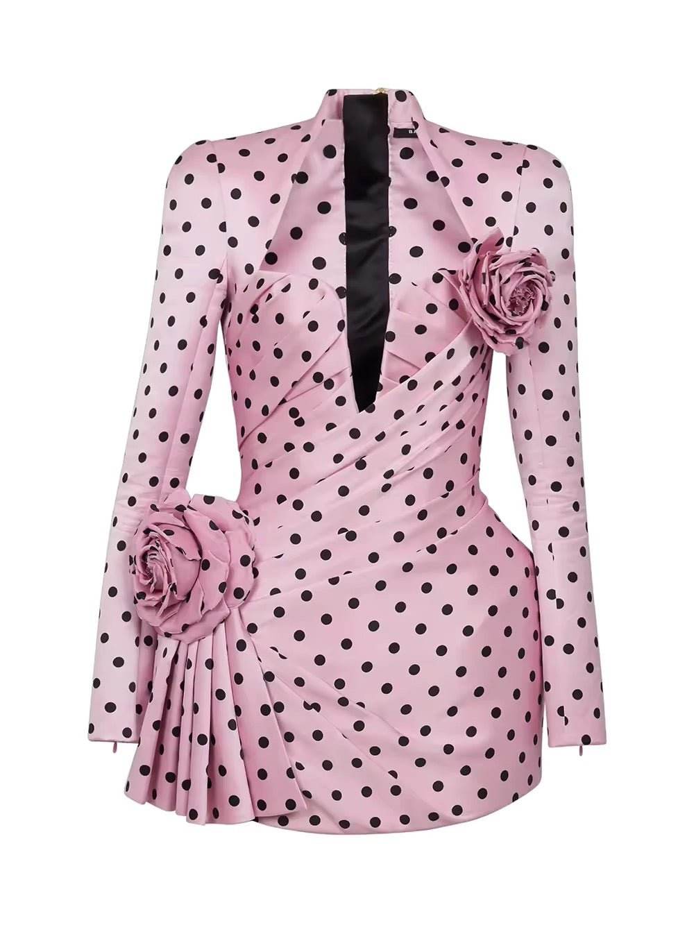 3D Flowers A-Line Dress Polka Dots Swing Dress - REBECATHELABEL