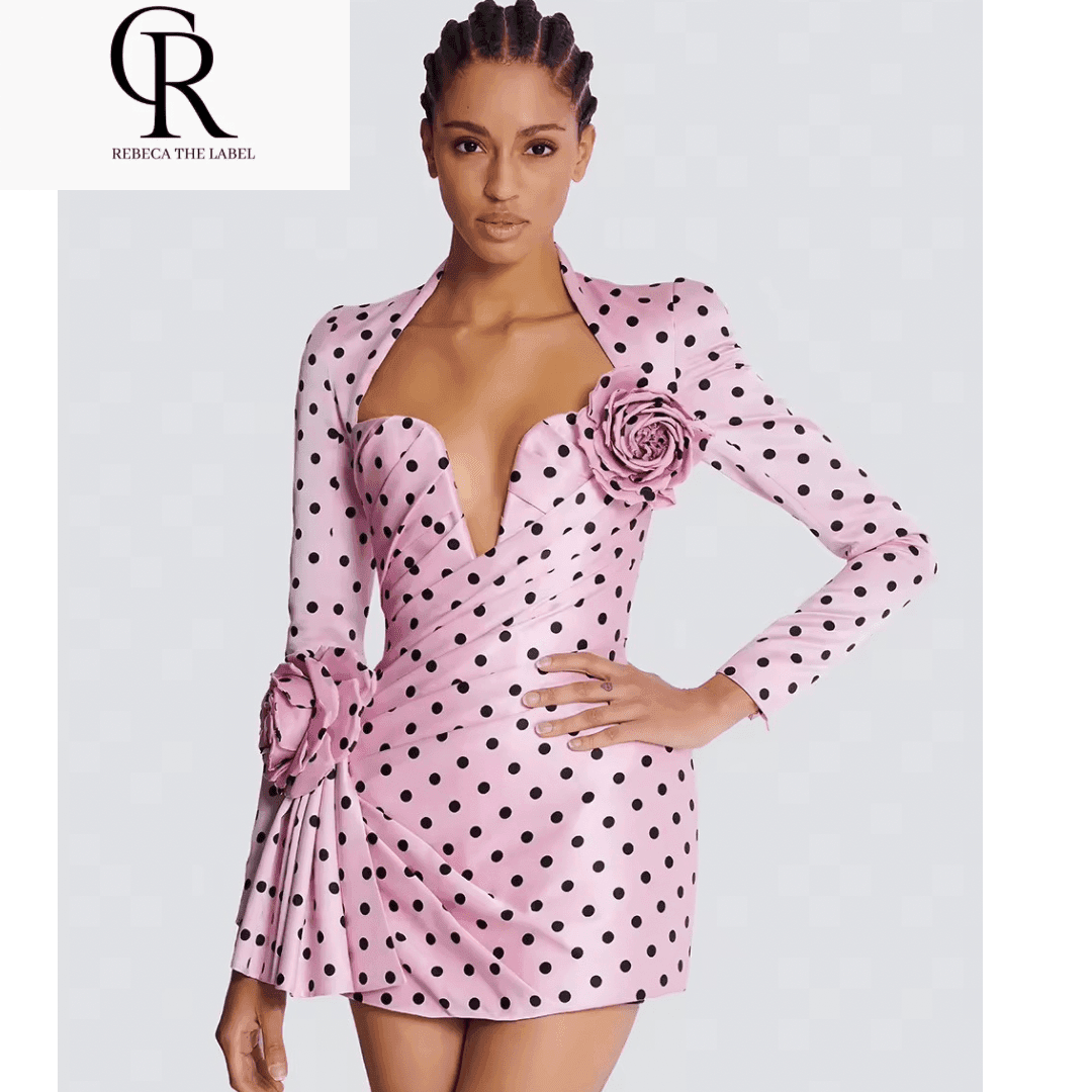 3D Flowers A-Line Dress Polka Dots Swing Dress - REBECATHELABEL