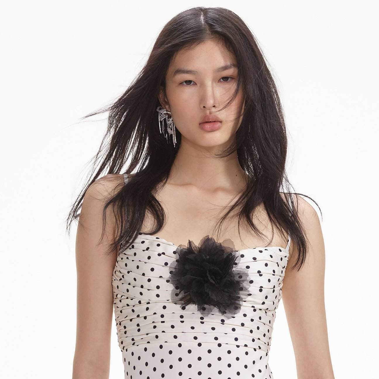 3D Flowers Polka Dot Printed Spaghetti Strap Dresses - REBECATHELABEL