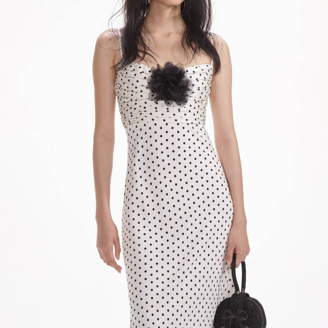 3D Flowers Polka Dot Printed Spaghetti Strap Dresses - REBECATHELABEL