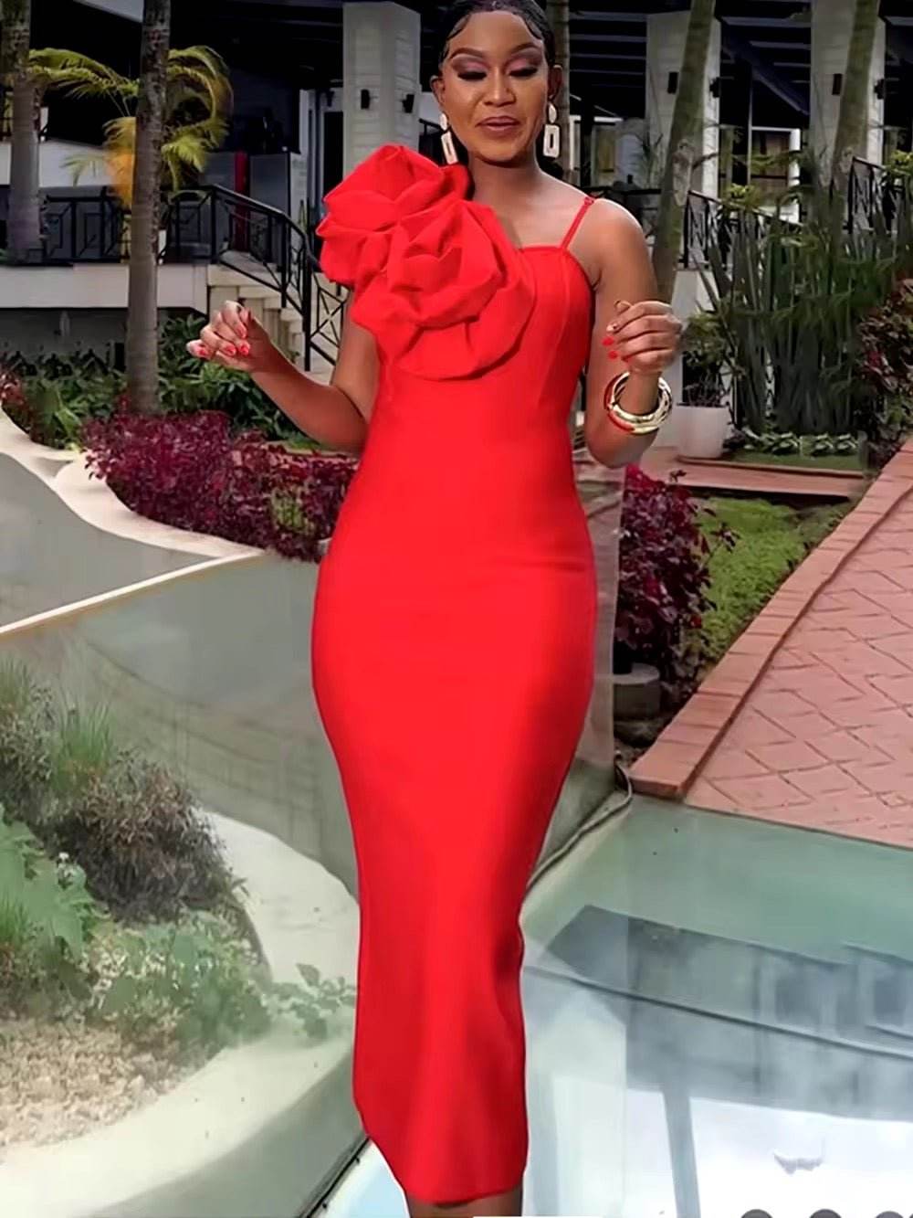 3D Flowers Spaghetti Strap Backless dress - REBECATHELABEL