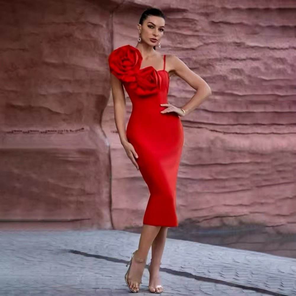 3D Flowers Spaghetti Strap Backless dress - REBECATHELABEL