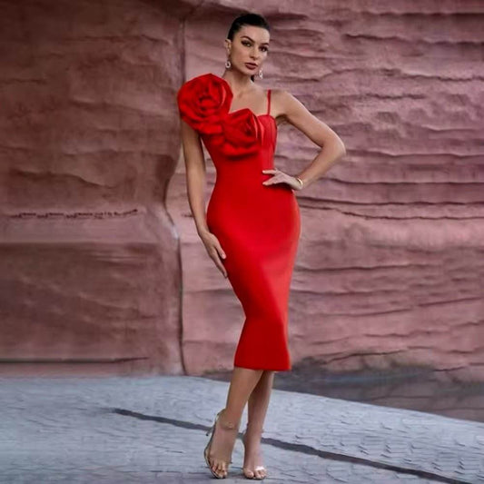 3D Flowers Spaghetti Strap Backless dress - REBECATHELABEL