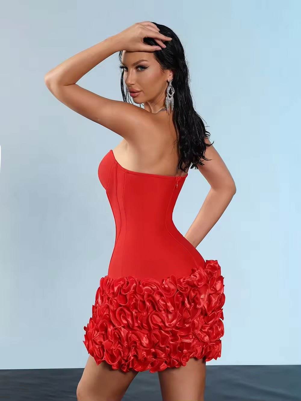 3D Flowers Strapless Tight Backless dress - REBECATHELABEL