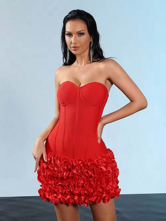 3D Flowers Strapless Tight Backless dress - REBECATHELABEL