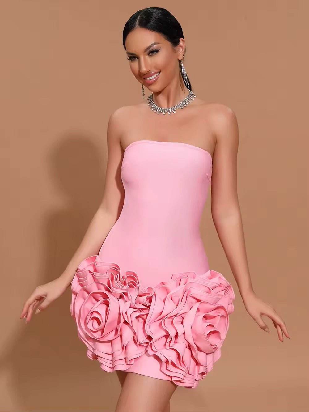 3D Flowers Strapless Tight Backless dress - REBECATHELABEL