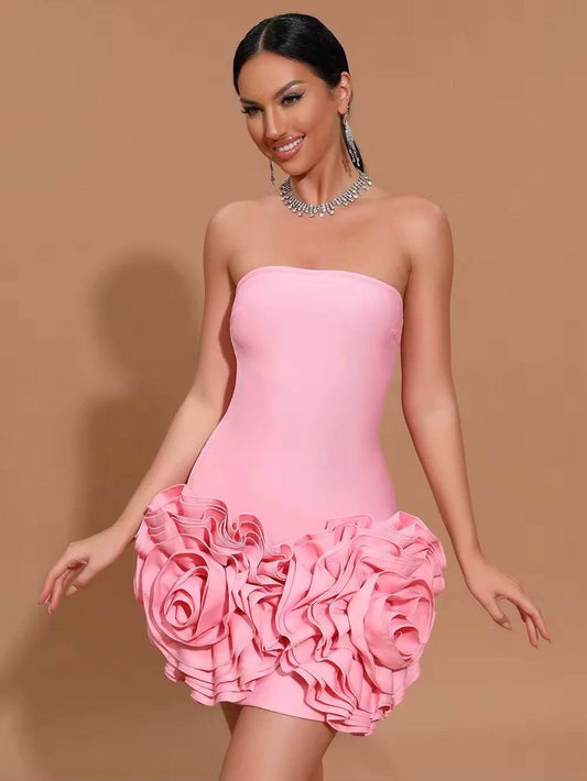 3D Flowers Strapless Tight Backless dress - REBECATHELABEL