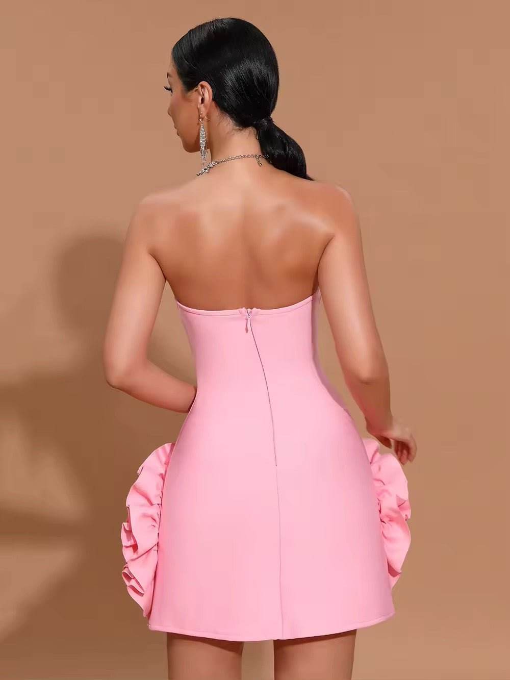 3D Flowers Strapless Tight Backless dress - REBECATHELABEL