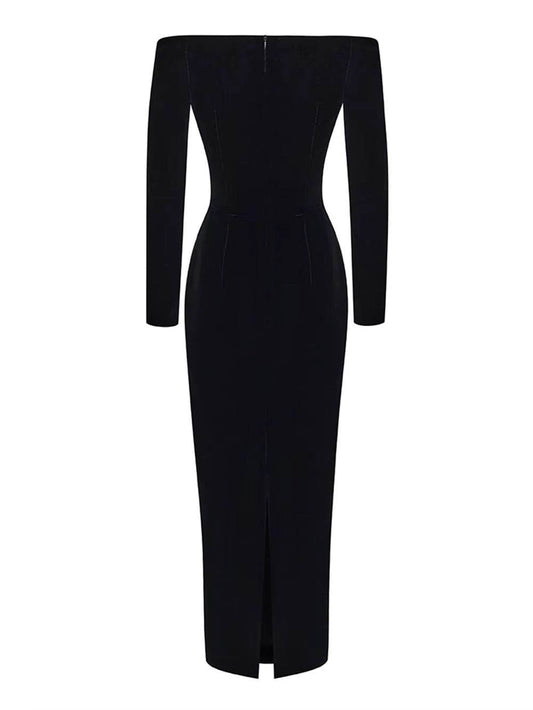 3D Flowers velvet Maxi Dress - REBECATHELABEL