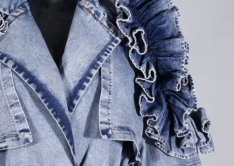 Oversized Blue Long Denim Trench Coat