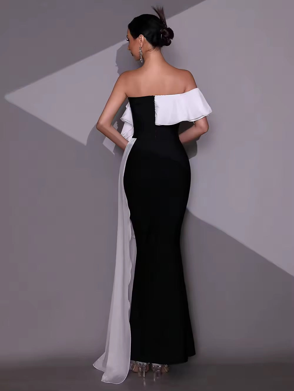 Off Shoulder Ruffle Slim Bandage Long Dress