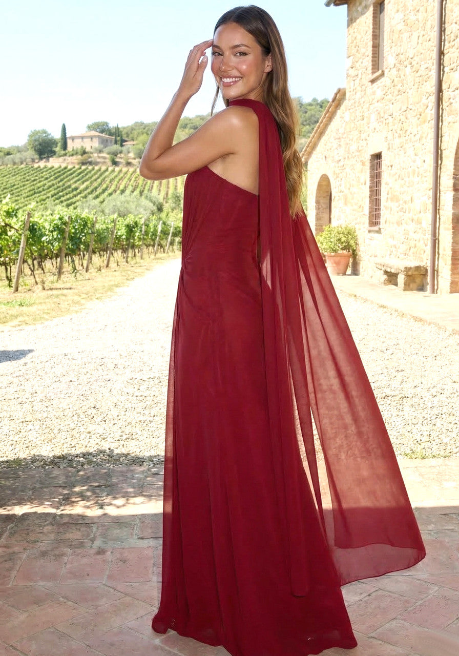 Strapless Draped Maxi Dress Dark Red